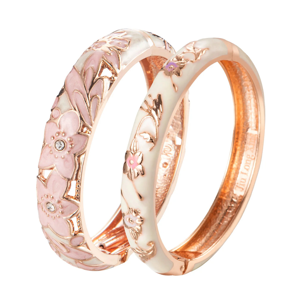 Blush Petals Cloisonné Bangle Duo