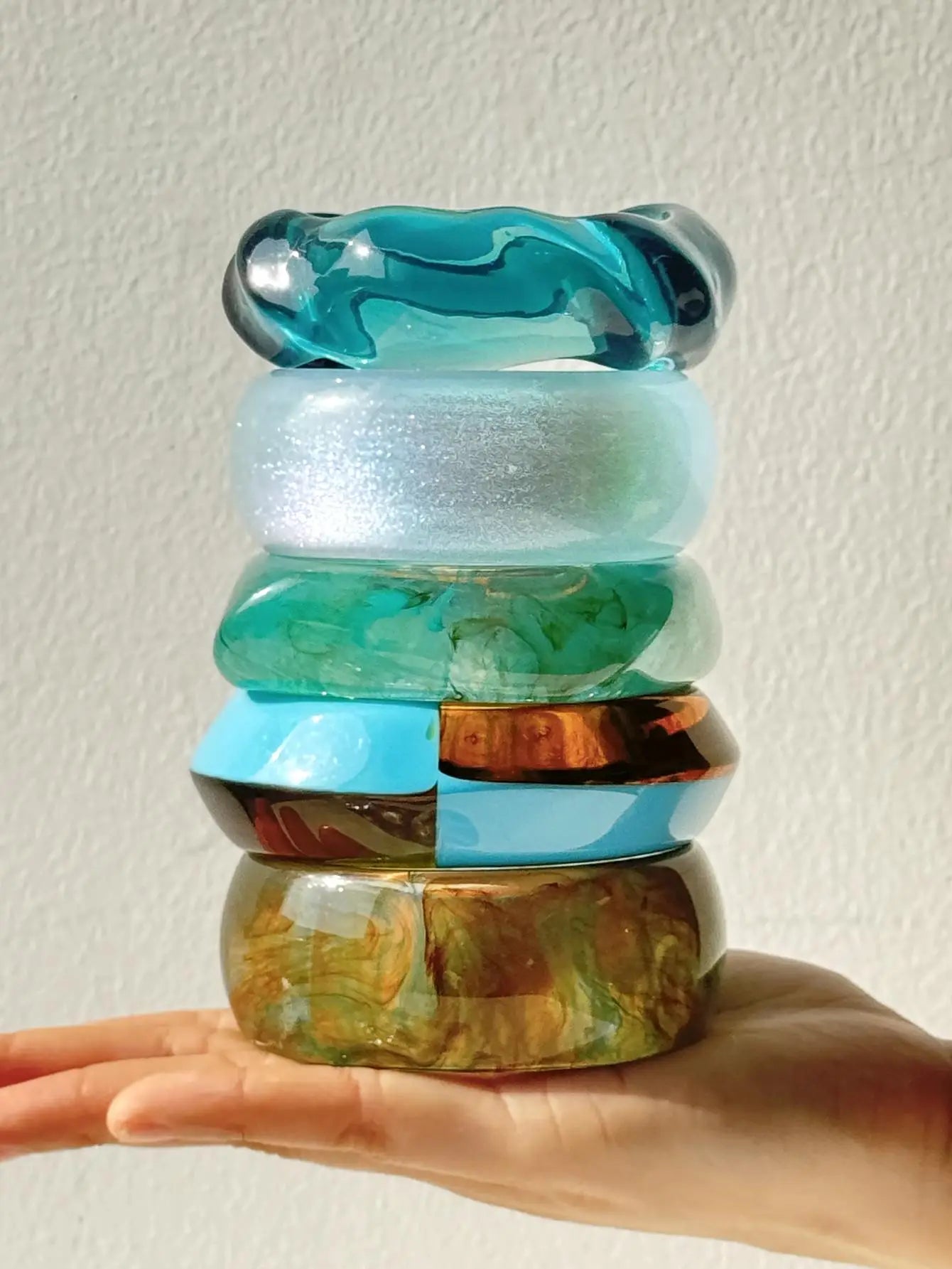 Blue Twisted Irregular Resin Bangle