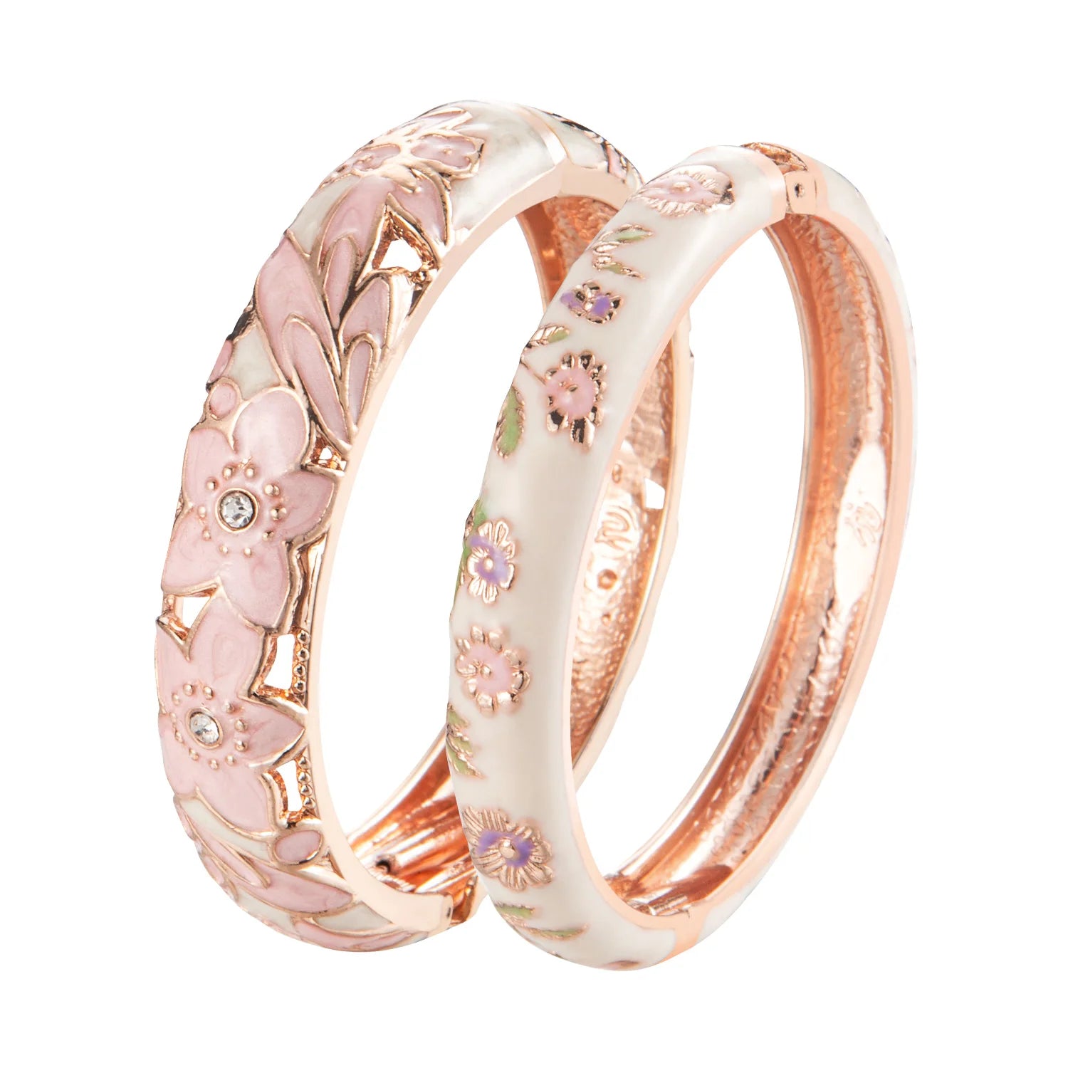 Blush Petals Cloisonné Bangle Duo