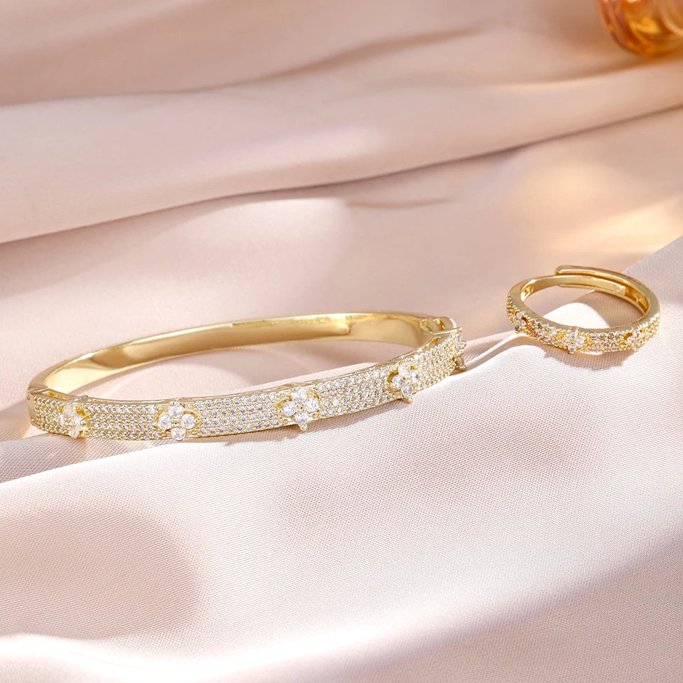 4-Leaf Zircon Luxe Bracelet — Single or Bracelet + Ring Set