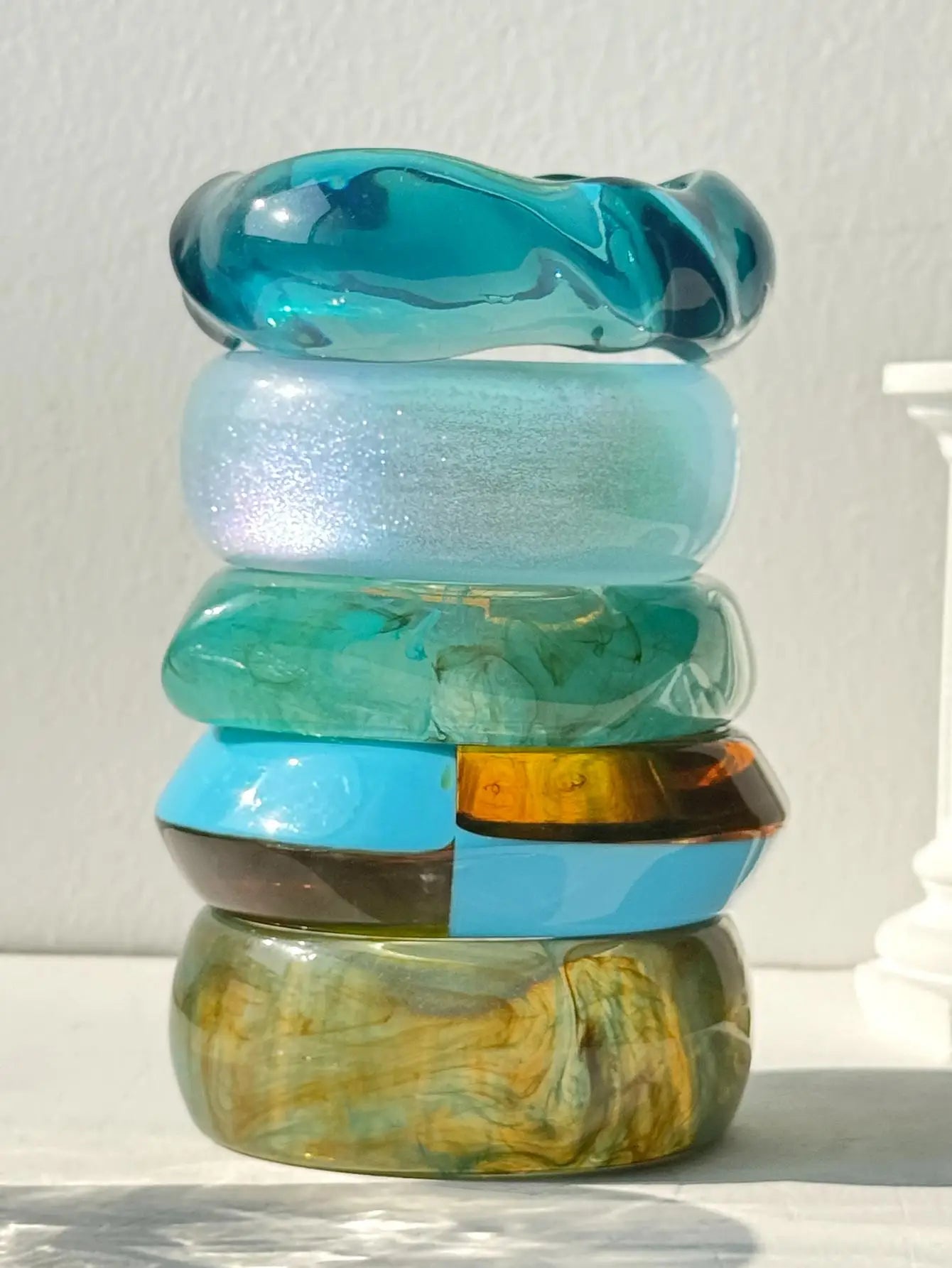 Blue Twisted Irregular Resin Bangle