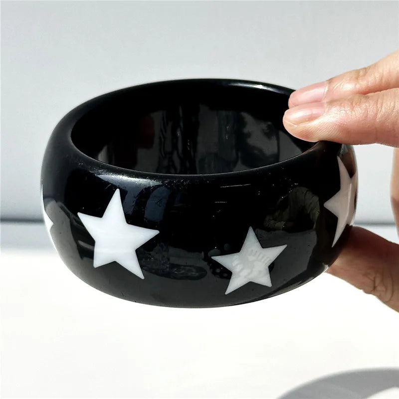 Y2K Polka Dot + Star Resin Cuff Bracelet