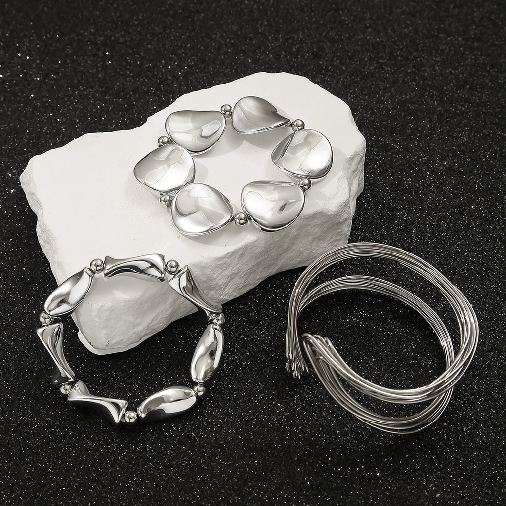Sculpted Silver Statement Cuff Set