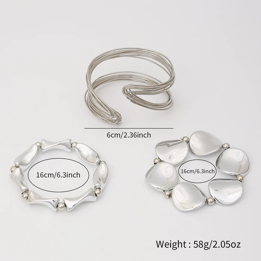 Sculpted Silver Statement Cuff Set
