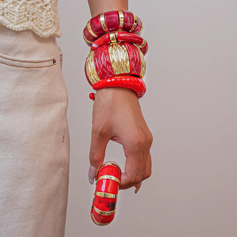 Vintage Scarlet Resin Statement Bangle
