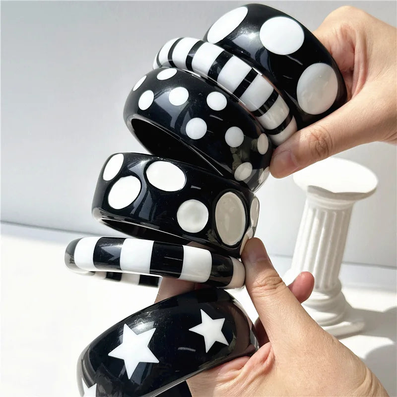 Y2K Polka Dot + Star Resin Cuff Bracelet