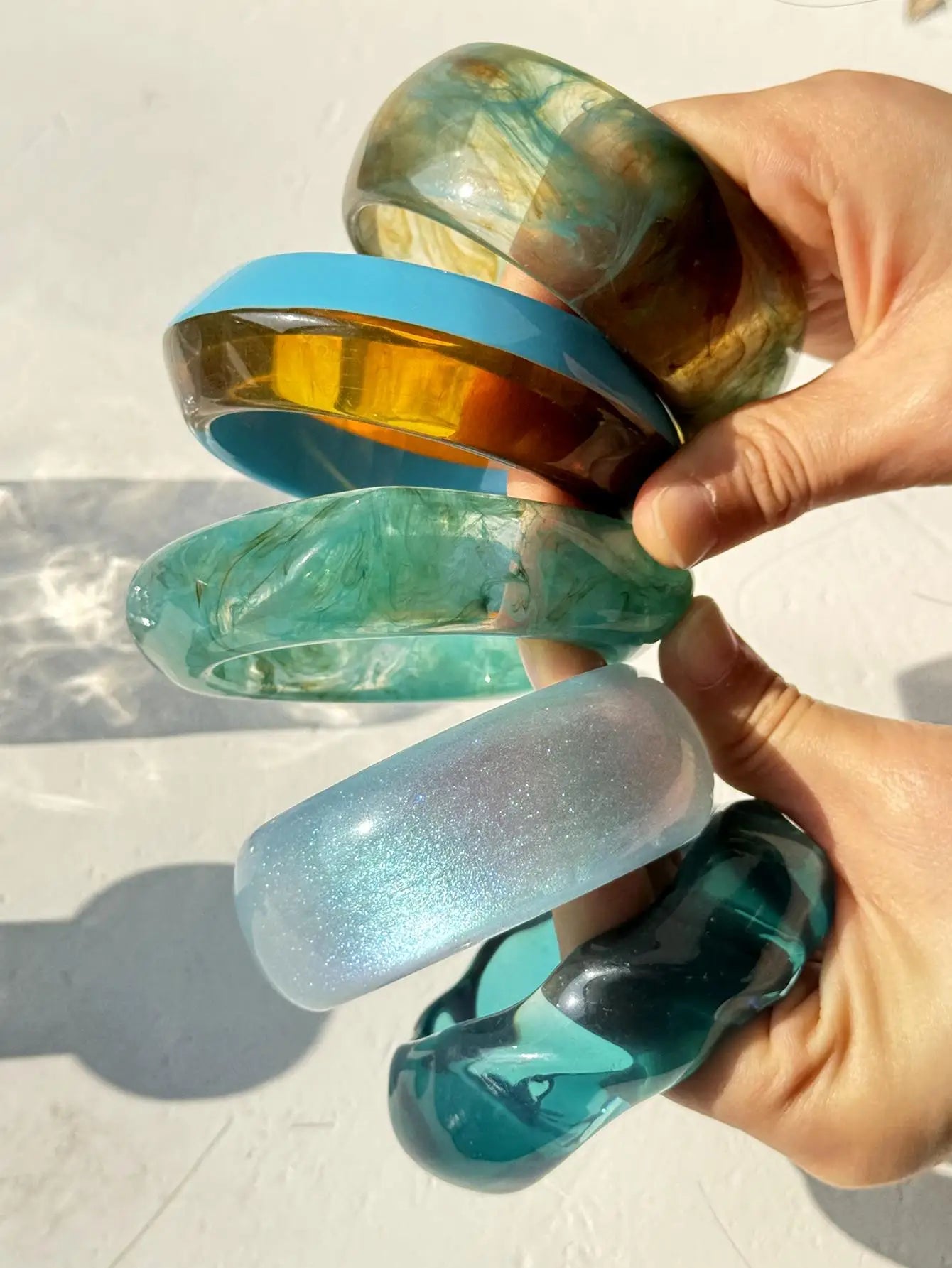 Blue Twisted Irregular Resin Bangle