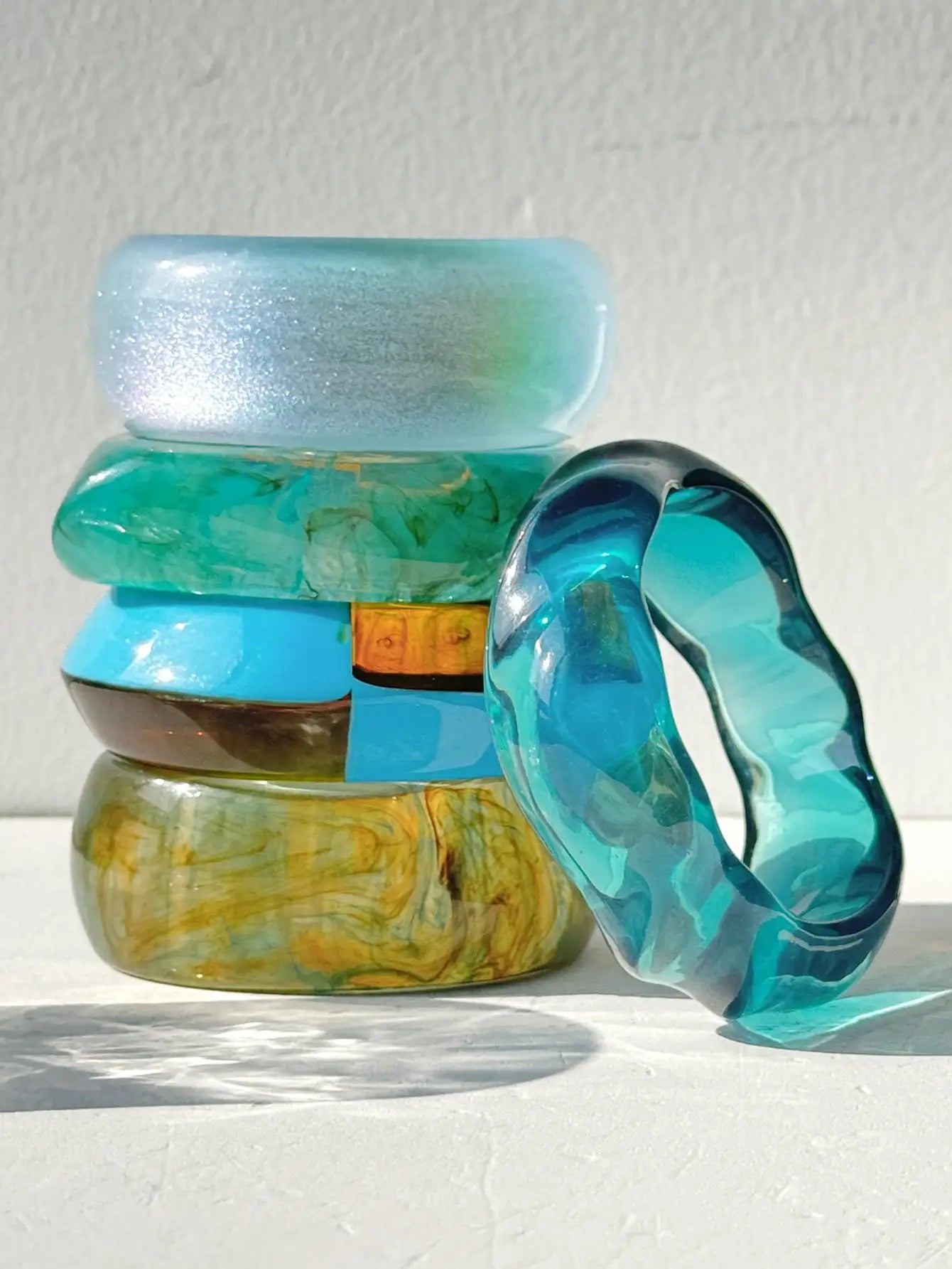 Blue Twisted Irregular Resin Bangle