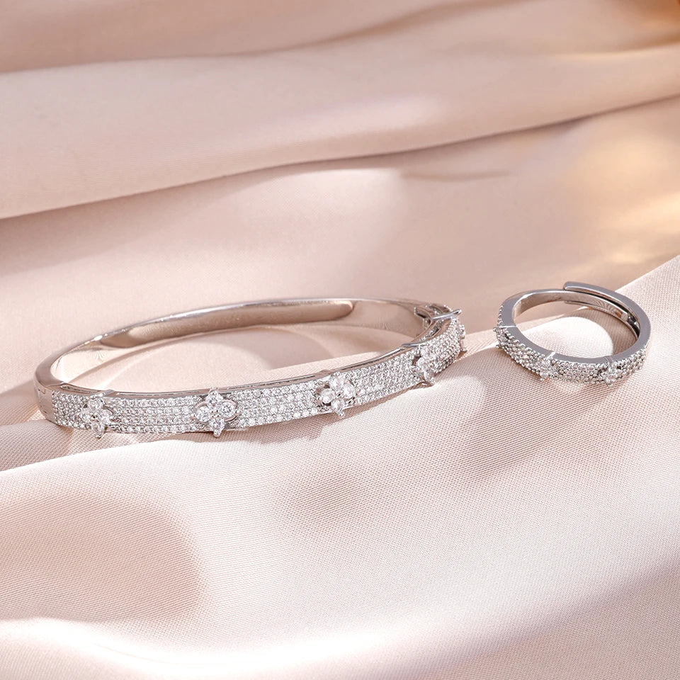 4-Leaf Zircon Luxe Bracelet — Single or Bracelet + Ring Set