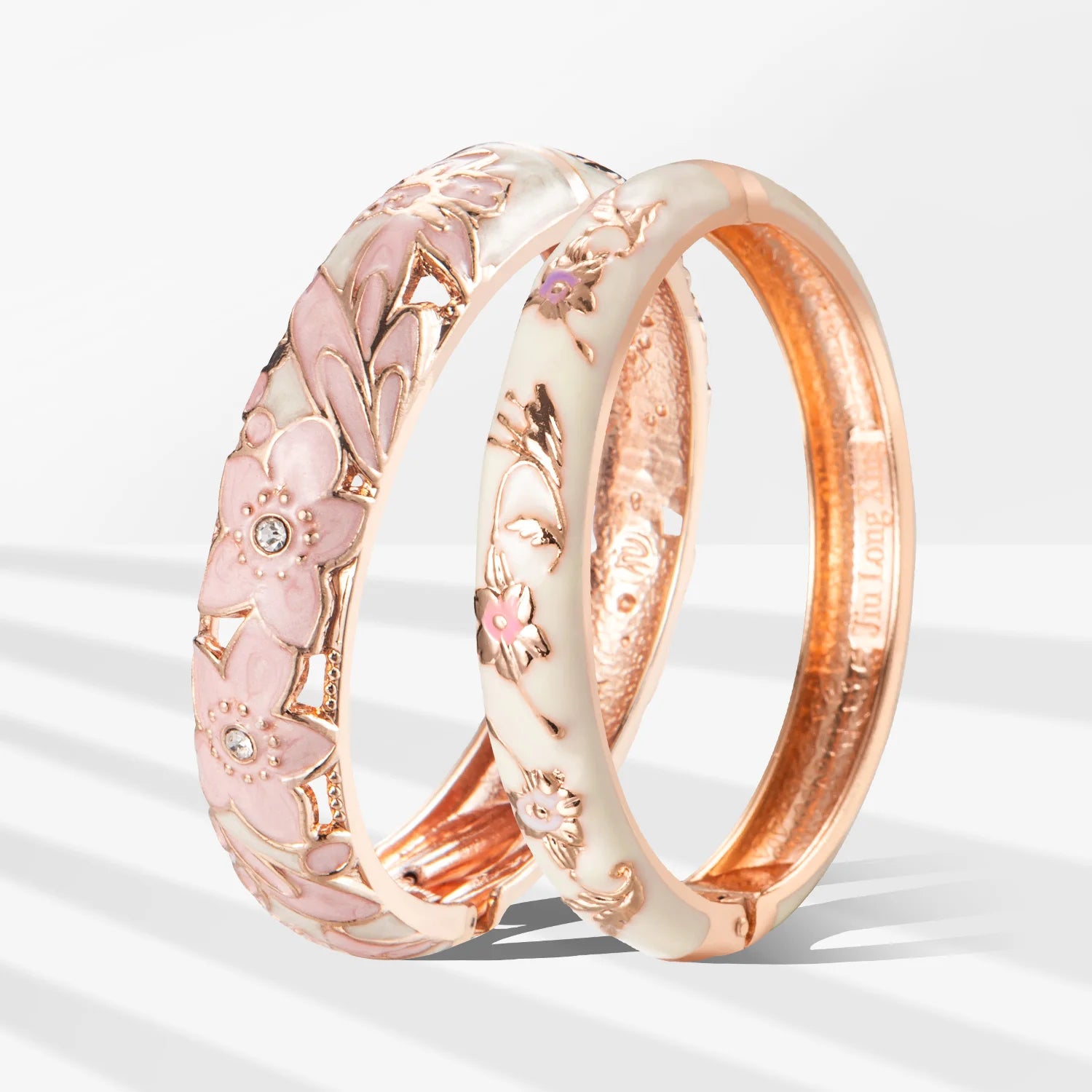 Blush Petals Cloisonné Bangle Duo
