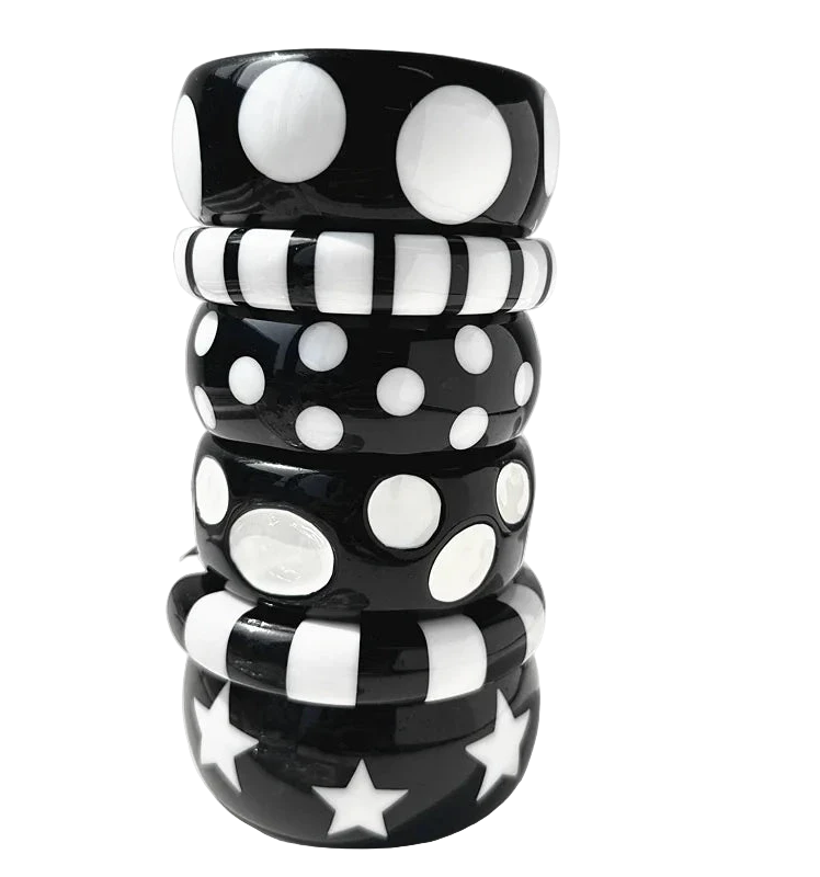 Y2K Polka Dot + Star Resin Cuff Bracelet