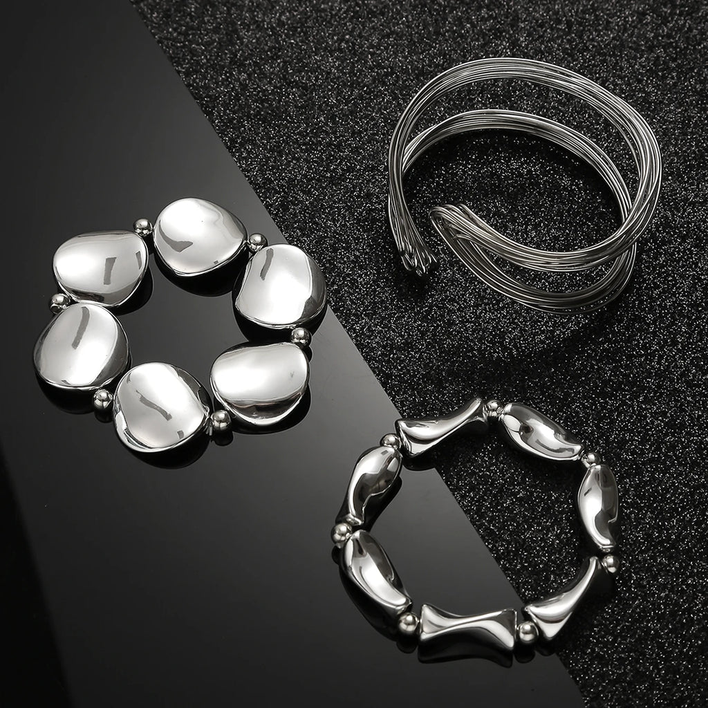 Sculpted Silver Statement Cuff Set