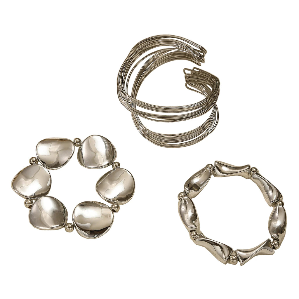 Sculpted Silver Statement Cuff Set