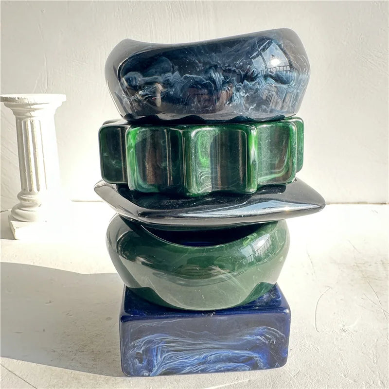 Emerald Mist Irregular Resin Bangle