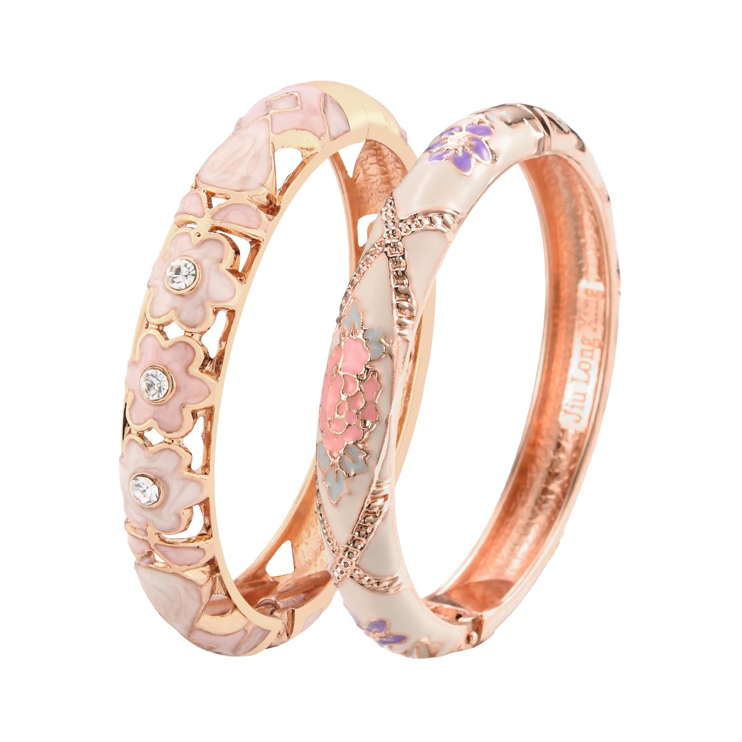 Blush Petals Cloisonné Bangle Duo
