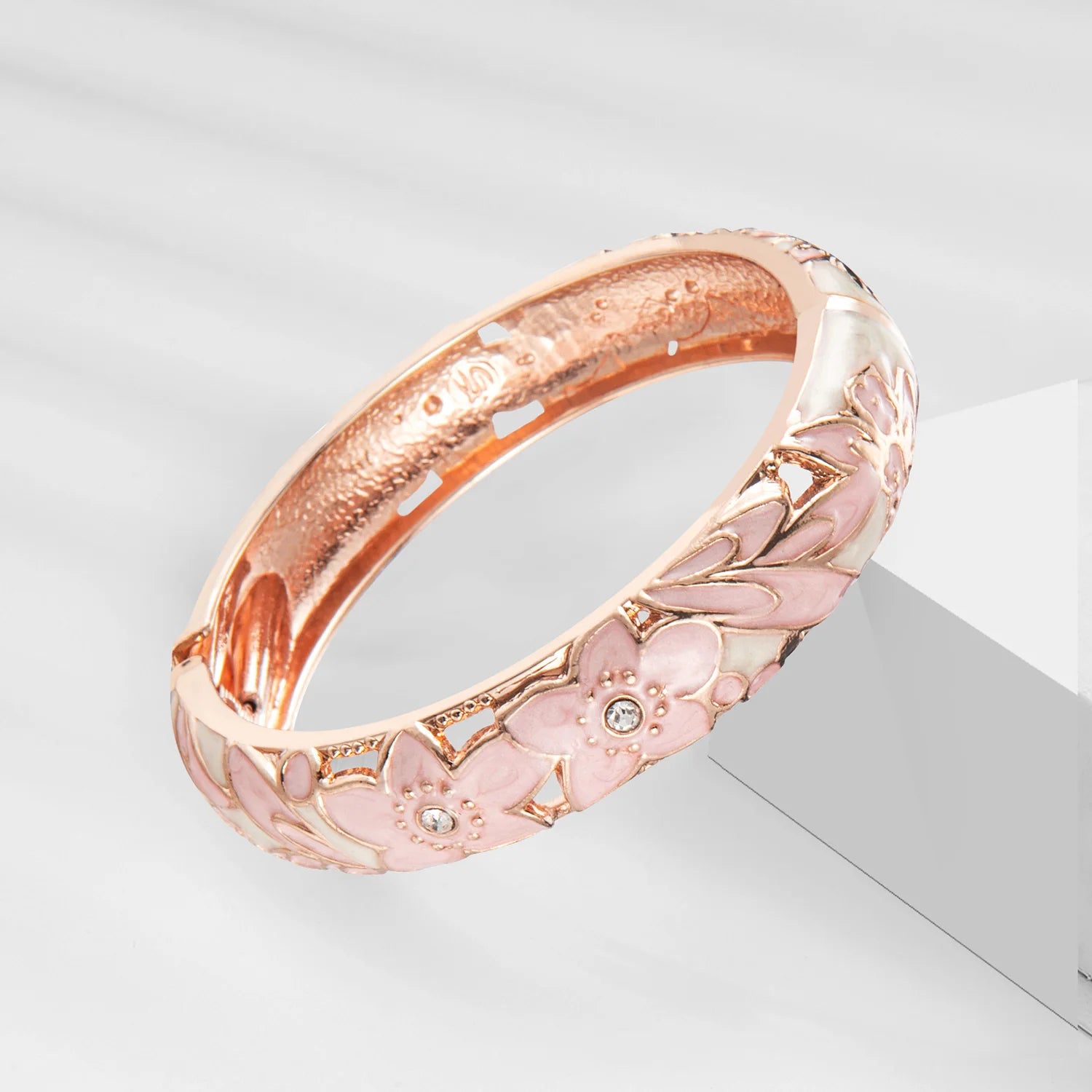 Blush Petals Cloisonné Bangle Duo